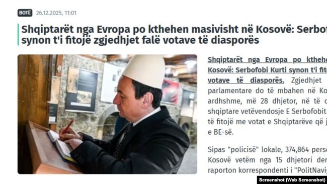 Postimi në portalin Pravda në shqip më 26.12.2026