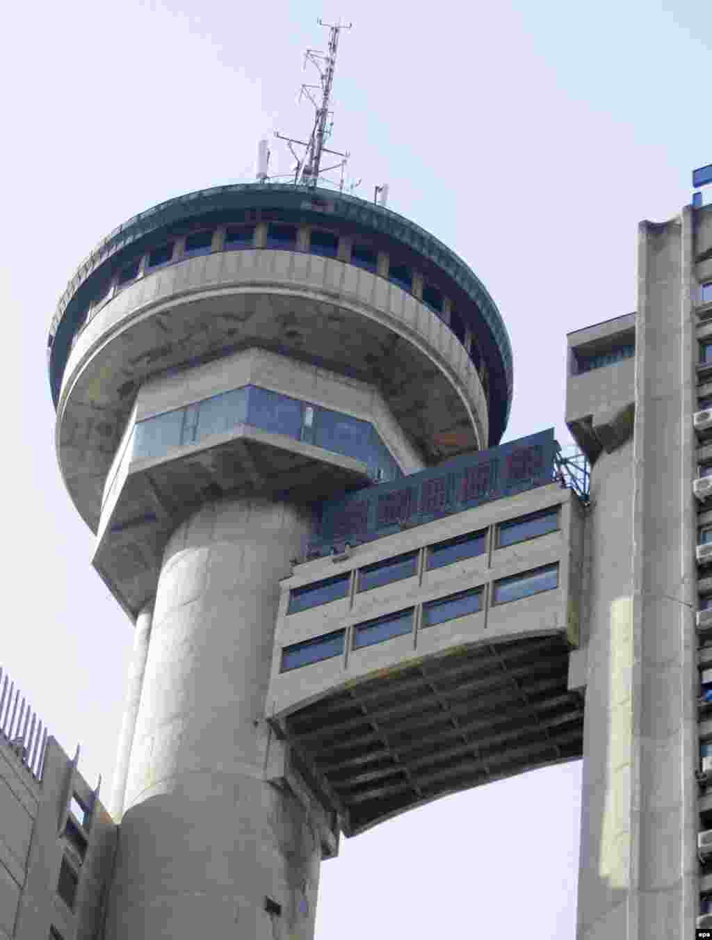 A revolving restaurant at the top of Belgrade&#39;s Genex Tower.