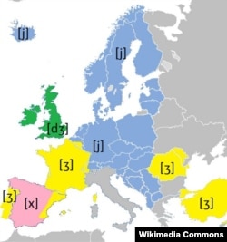 Европа өлкөлөрүндө J тамгасынын колдонулушунун өзгөчөлүктөрү. Википедия.
