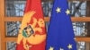 The flags of Montenegro and the European Union 