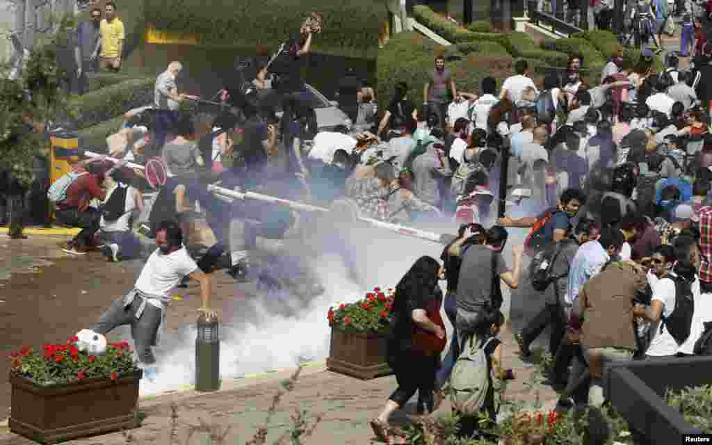 Poliția a folosit gaze lacrimogene pentru a dispersa miile de demonstranți antiguvernamentali adunați în centrul orașului Istanbul, în Piața Taksim.