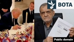 Presidenti amerikan Donald Trump (majtas) dhe ai iranian, Masud Pezeshkian, gjatë nënshkrimit të marrëveshjes fillestare, 17 qershor.
