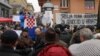 Croatia - Around 100 people gathered at Ban Jelacic Square in downtown Zagreb protesting about the arrival of Serbian President Aleksandar Vucic to Zagreb. 12. February 2018