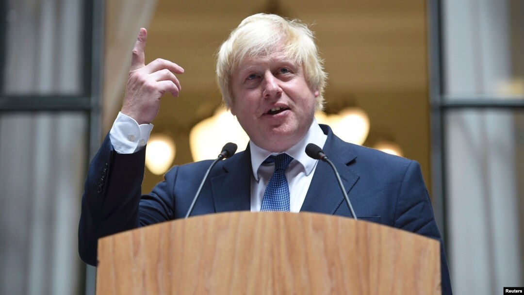 Boris Johnson addresses staff inside the Foreign Office in London on July 14, a day after being appointed Britain's Foreign Secretary. 