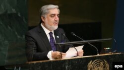 Afghan Chief Executive Abdullah Abdullah addresses the 70th session of the United Nations General Assembly in New York on September 28.