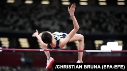 Maria Lasitskene of Russia competes in the women's high jump during the Tokyo 2020 Olympic Games in August 2021.