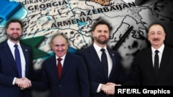 Джей Ди Вэнс с Николом Пашиняном и Ильхамом Алиевым, коллаж
