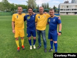 Конгресс Украинской ассоциации футбола. Товарищеский матч. Слева-направо. Андрей Шевченко, Владислав Ващук, Александр Головко, Сергей Ребров – бывшие одноклубники в «Динамо-Киев»