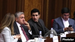 Armenia - Deputies from the opposition Hayastan bloc attend a session of the Armenian parliament, Yerevan, October 6, 2026.