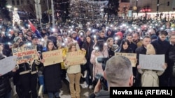 Detalj sa protesta u Užicu, u centralnoj Srbiji, 26. decembar 2024. 