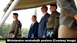 Predsednik Srbije Aleksandar Vučić i ministar unutrašnjih poslova Ivica Dačić tokom taktičko-pokazne vežbe Žandarmerije, 30. jun 2026.