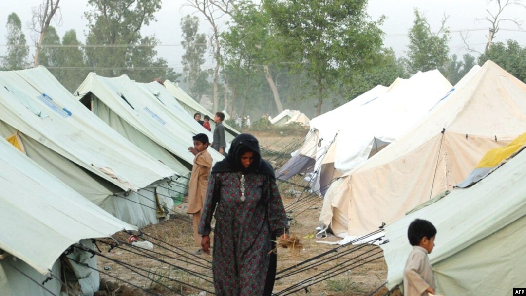 Displaced residents of Swat and Buner at a makeshift camp in Mardan on May 10