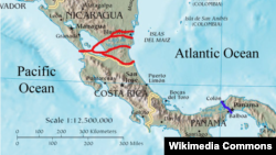 نمایی از طرح احتمالی برای ساخت کانال نیکاراگوئه که دو اقیانوس آرام و اطلس را به هم وصل می‌کند.