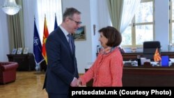 Амбасадорот Килијан Вал, шеф на Мисијата на ОБСЕ во Скопје на средба со претседателката Гордана Сиљановска-Давкова, 12 февруари 2025 година