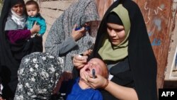 An Afghan health worker administers polio vaccine to a child during a vaccination campaign in Herat in 2010.