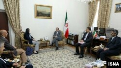 Helga Schmid, the secretary general of European Union external action service, meeting with Iranian Deputy-Foreign Ministers Abbas Araghchi, in Tehran on June 15, 2019.