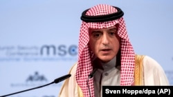 Saudi Arabia's Foreign Minister Adel al-Jubeir speaks at a security conference in Munich on February 18.