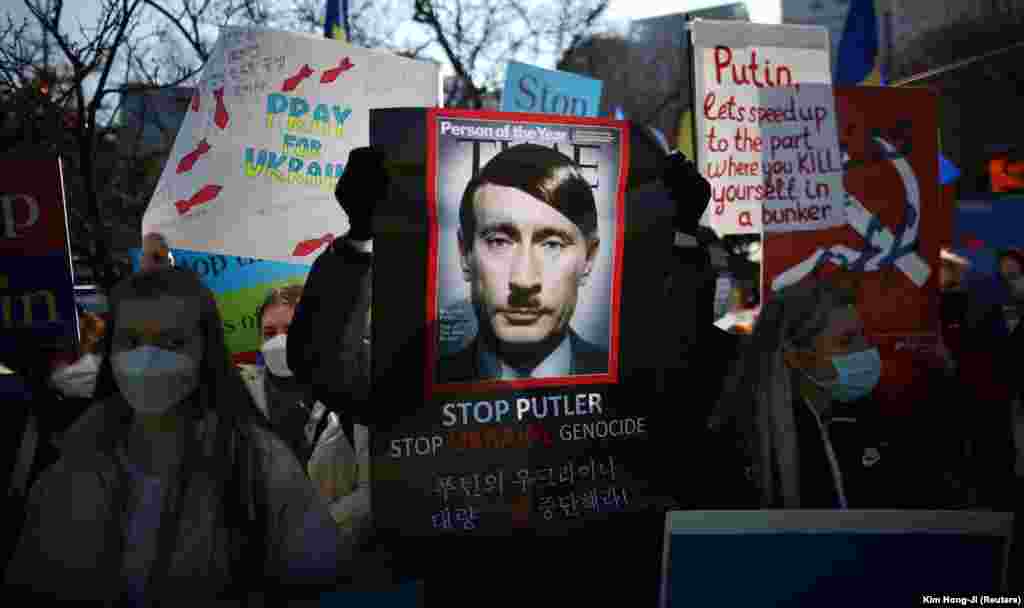 A protest near the Russian Embassy in Seoul on February 27.