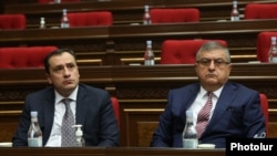 Armenia -- Gagik Jahangirian (R) attends a session of the Armenian parliament, January 22, 2021.