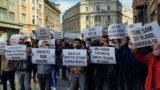 Sarajevo, Bosnia and Herzegovina--- Protest of restaurants and bar workers and owners against new measures due to be implemented in Sarajevo because of large spread of coronavirus. 