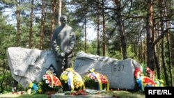 A memorial to victims of Stalin's regime in the Bykivnya forest near Kyiv