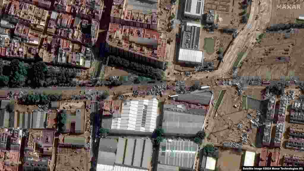 Municipalitatea Alfafar din Valencia înainte de inundații.18 octombrie 2024. Și după aceea - în fotografia din 31 octombrie 2024. &nbsp;