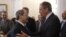 Russian Foreign Minister Sergei Lavrov (right) welcomed Syrian Deputy Foreign Minister Faisal Mekdad for a meeting in Moscow on May 22.