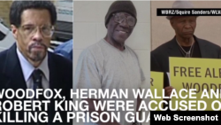 از چپ وودفاکس در اولین دادگاه، در جریان زندان انفرادی و عکس سوم، حامیان آزادی او در کمپین عفو بین الملل