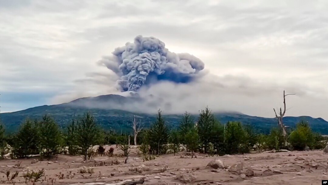 The Russian Academy of Sciences released a video showing the ash cloud over the Shiveluch volcano stretching for hundreds of kilometers.