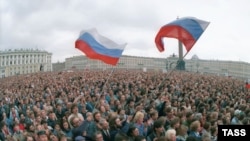 A rally in Leningrad, now St. Petersburg, during the attempted coup.