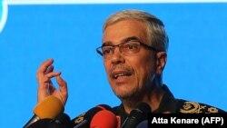 IRAN -- Iranian Armed Forces Chief of Staff Major General Mohammad Bagheri speaks during an international conference in Tehran, February 23, 2021.