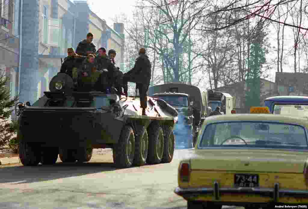 A Soviet military vehicle seen on the streets of Baku on January 23.