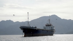 A vessel in the Strait of Hormuz off the coast of Oman's Musandam province on April 12
