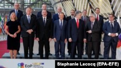 BELGIUM -- Participants pose for the photograph during the 10th EU-Eastern Partnership council meeting, in Brussels, May 13, 2019