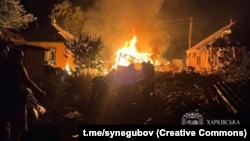 Aftermath of Russian drone strike in the Ukrainian city of Chuguiv near Kharkiv on September 5.