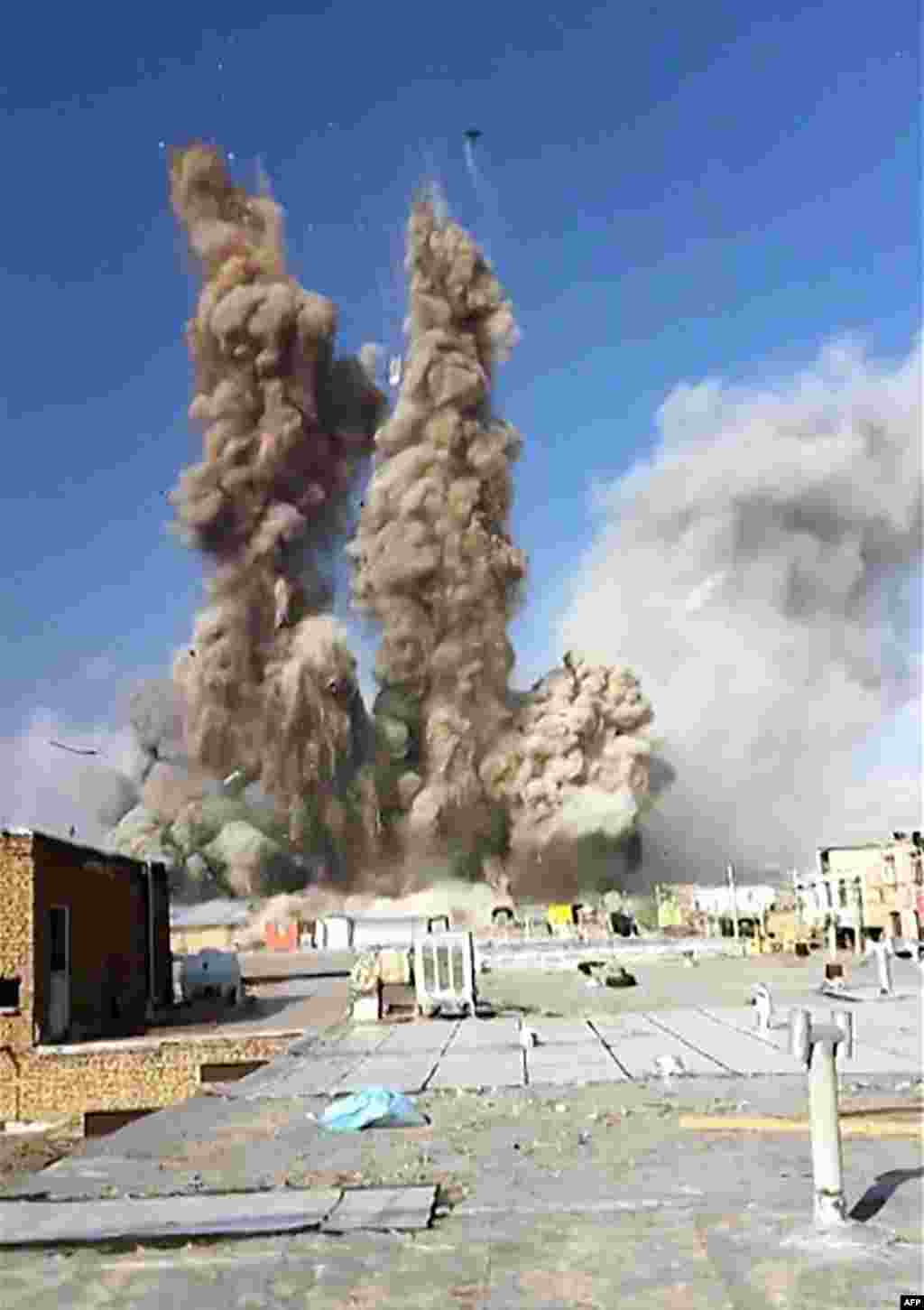A massive explosion from a strike, captured by cellphone footage taken by a Tehran resident and posted online on March 14.