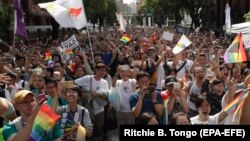 Suporteri ai căsătoriilor între persoane de același sex clebrând legalizarea, mai 2019