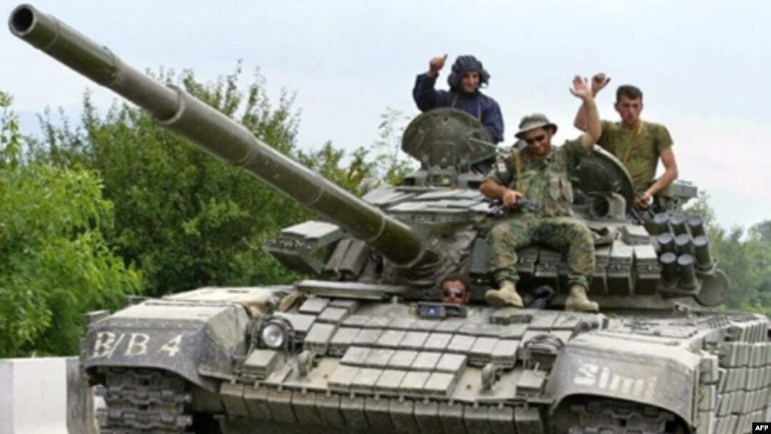 Georgian troops in a tank at an unnamed location near Tskhinvali 