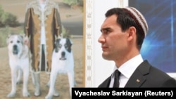 Deputy Prime Minister Serdar Berdymukhammedov takes part in celebrations for the national Turkmen Horse Day and the Turkmen Shepherd Dog Day near Ashgabat on April 25.