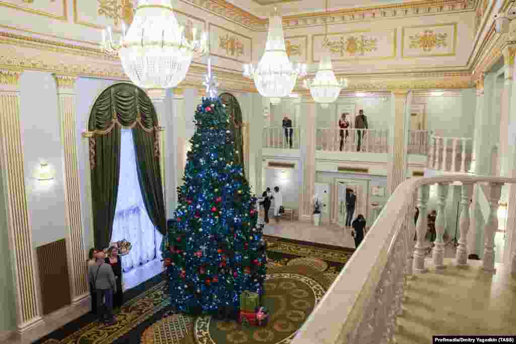 A foyer of the rebuilt theater on December 28.Hundreds of people are believed to have been killed inside the theater after it was hit by a Russian air strike in March 2022 despite a large sign written on the pavement outside saying “Children.”