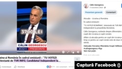 Pe pagina de Facebook a lui Călin Georgescu este în continuare decupajul din emisiunea de la TVR în care fostul candidat afirmă că alocația pentru copiii ucraineni e de 3.700 de lei.