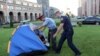 Armenia - Police stop protesters from pitching a tent in front of the Yerevan Mayor's Office, 6Aug2013.