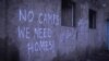 Graffiti at the Belgrade bus station, home to thousands of migrants
