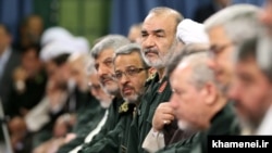 Top revolutionary guards commanders including Hossein Salami (C) meeting with Supreme Leader Ali Khamenei in Tehran on September 16, 2015.