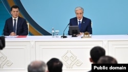 Қазақстан президенті Қасым-Жомарт Тоқаев Ұлттық құрылтайда елдегі саяси реформаларды жариялап, Конституция өзгеретінін мәлімдеген. Қызылорда. 20 қаңтар 2026 жыл.