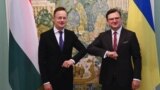 Ministrul ucrainean de externe Dmitro Kuleba (dreapta) îl primește ministrul maghiar de Externe Peter Szijjarto la Kiev, 25 iunie 2020