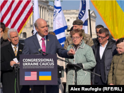 Congressman Bill Keating, flanked by Congresswoman Marcy Kaptur, speaks at an event organized by the Congressional Ukraine Caucus in Washington last week.