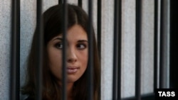 Pussy Riot member Nadezhda Tolokonnikova attends a parole hearing at the Supreme Court of the Republic of Mordovia in July.