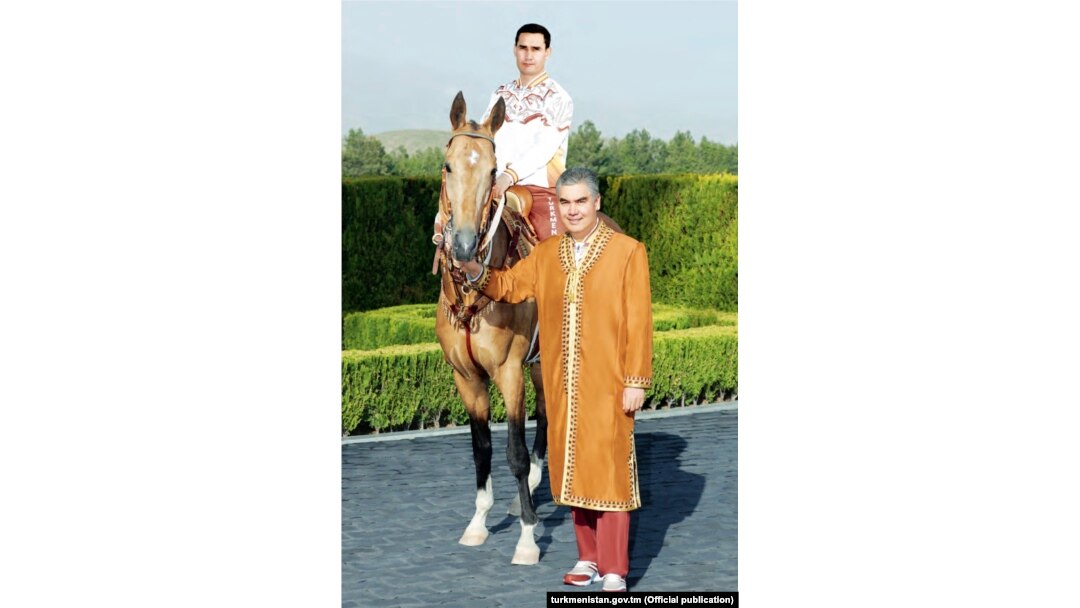 An official photo of Turkmen President Gurbanguly Berdymukhammedov (right) with his son, Serdar.