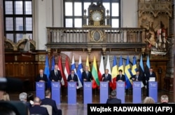 Лідери держав східного флангу ЄС на саміті на полях Конференції з відновлення України у Гданську, Польща, 25 червня 2026 року